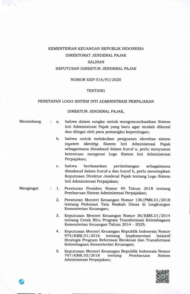 KEP-516/PJ/2020Penetapan Logo Sistem Inti Administrasi Perpajakan