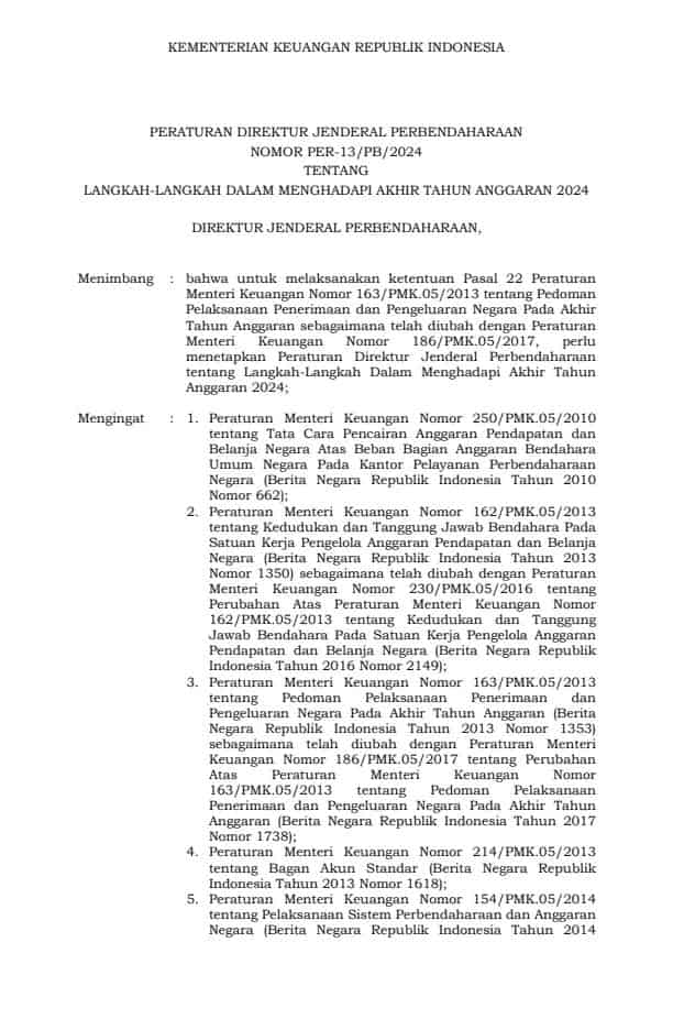 PER-13/PB/2024Langkah-Langkah Dalam Menghadapi Akhir Tahun Anggaran 2024